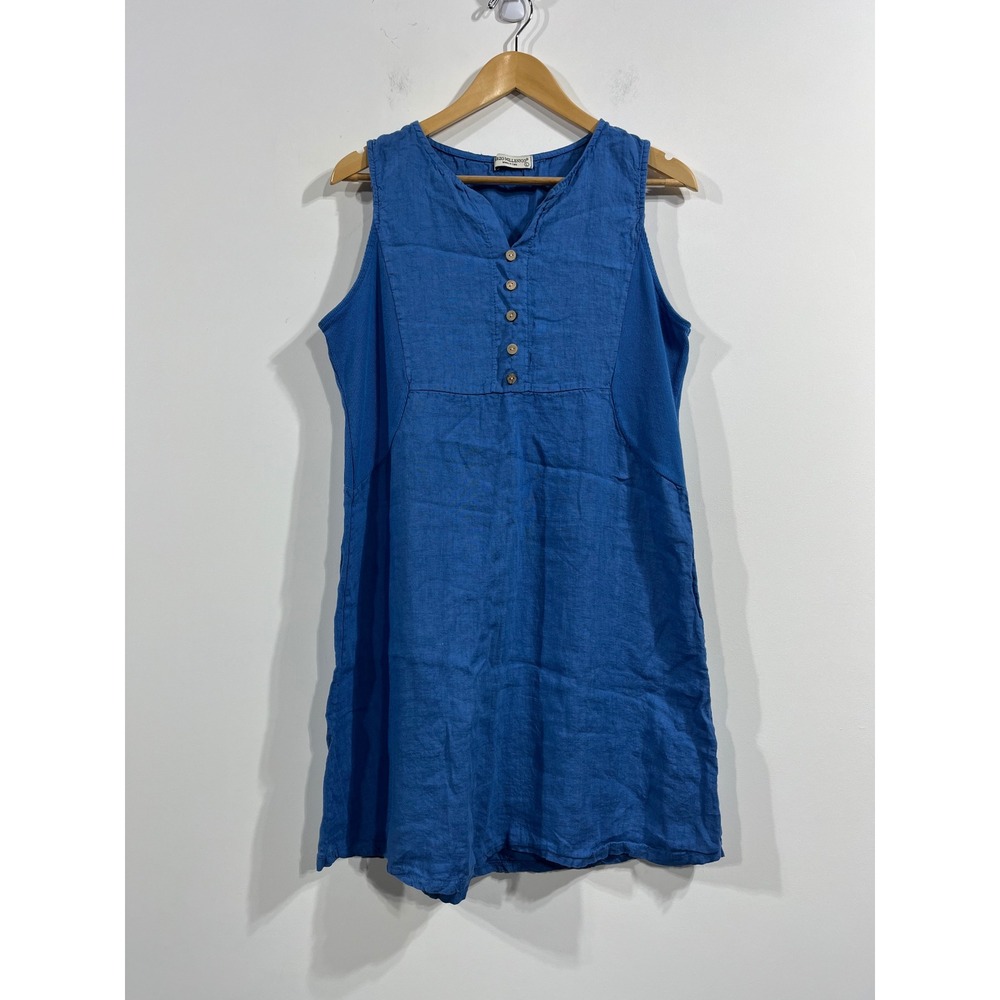 Sleeveless Blue Mini Dress with Button Placket